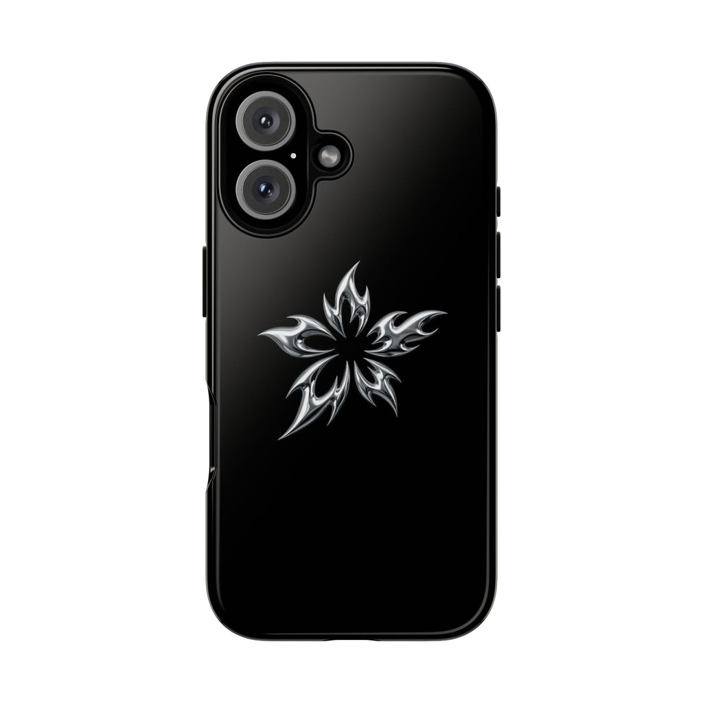 Black Tough Phone Case with White Tribal Floral Star Design