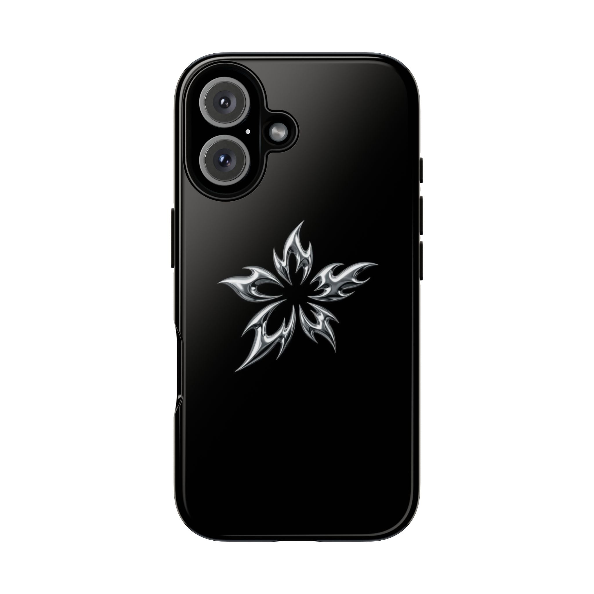 Black Tough Phone Case with White Tribal Floral Star Design