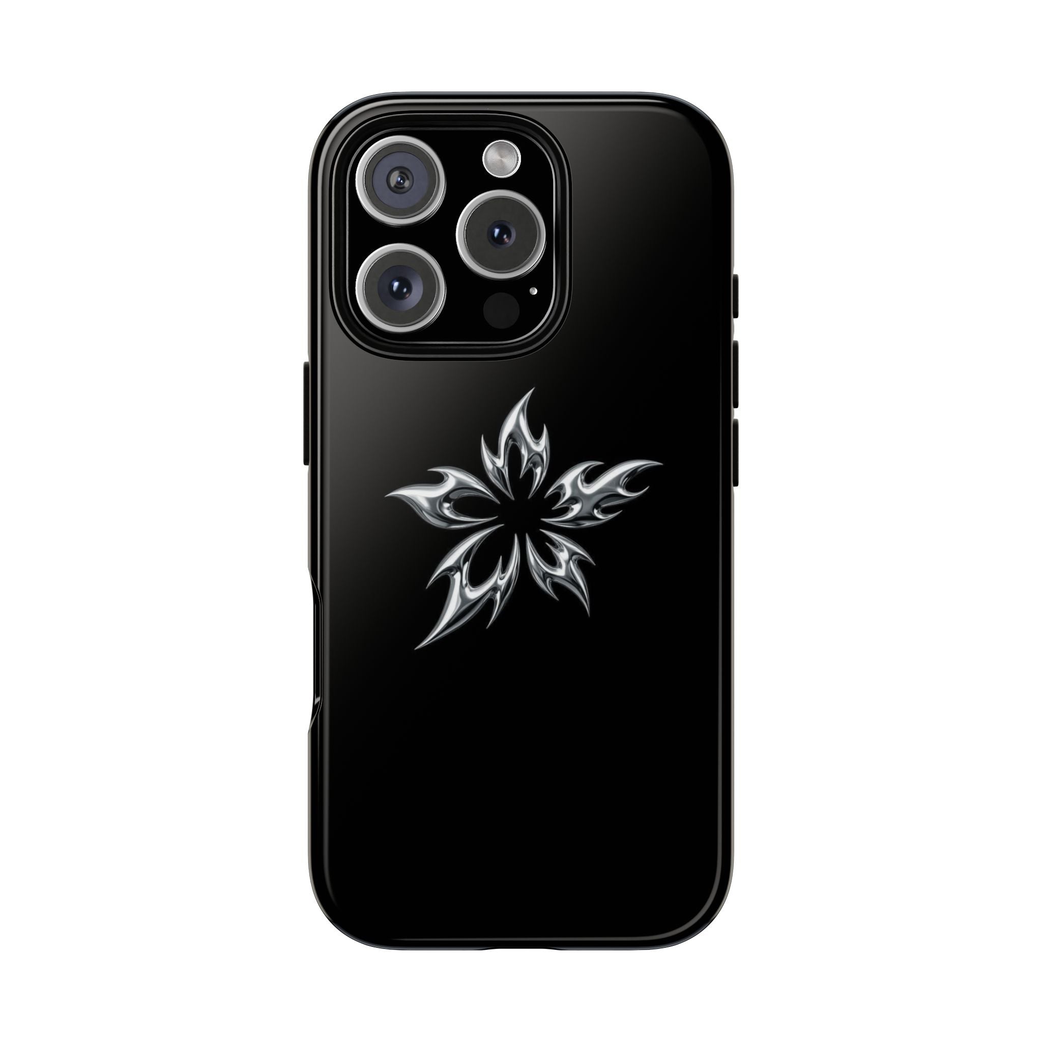 Black Tough Phone Case with White Tribal Floral Star Design
