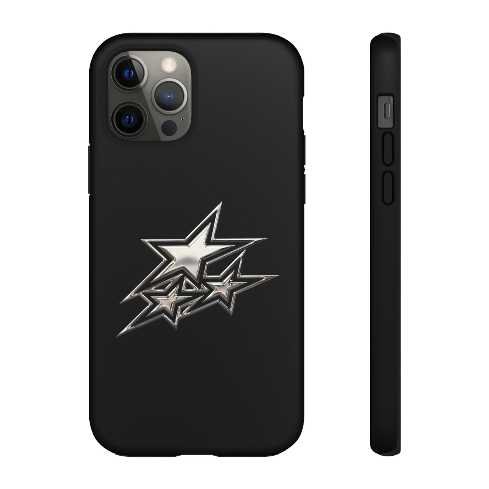 Starburst Tough Phone Case — Protective Black Gloss Case with Metallic Stars Design