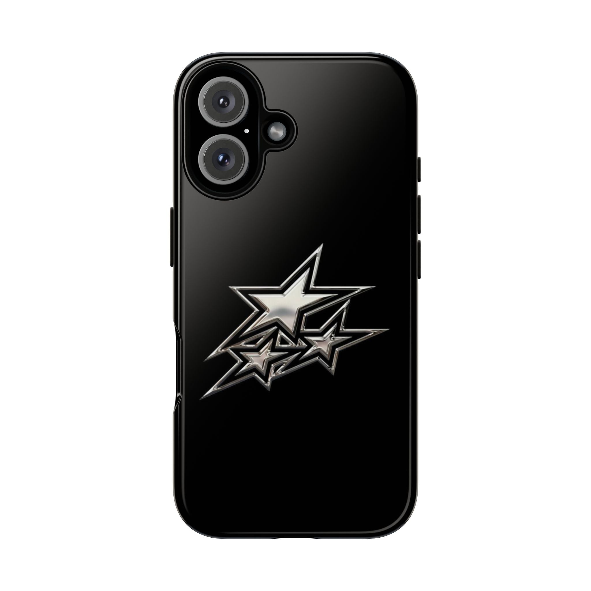 Starburst Tough Phone Case — Protective Black Gloss Case with Metallic Stars Design