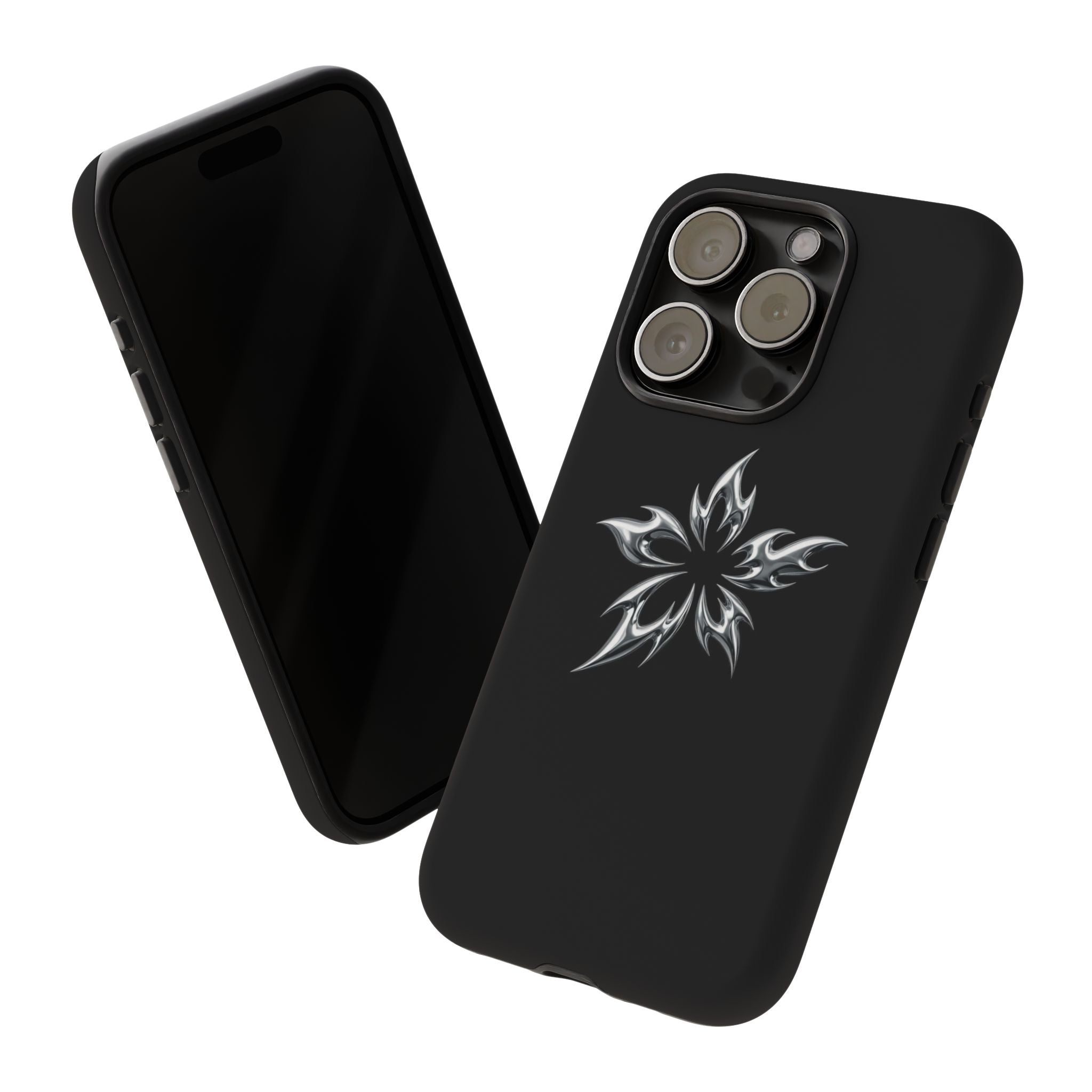 Black Tough Phone Case with White Tribal Floral Star Design