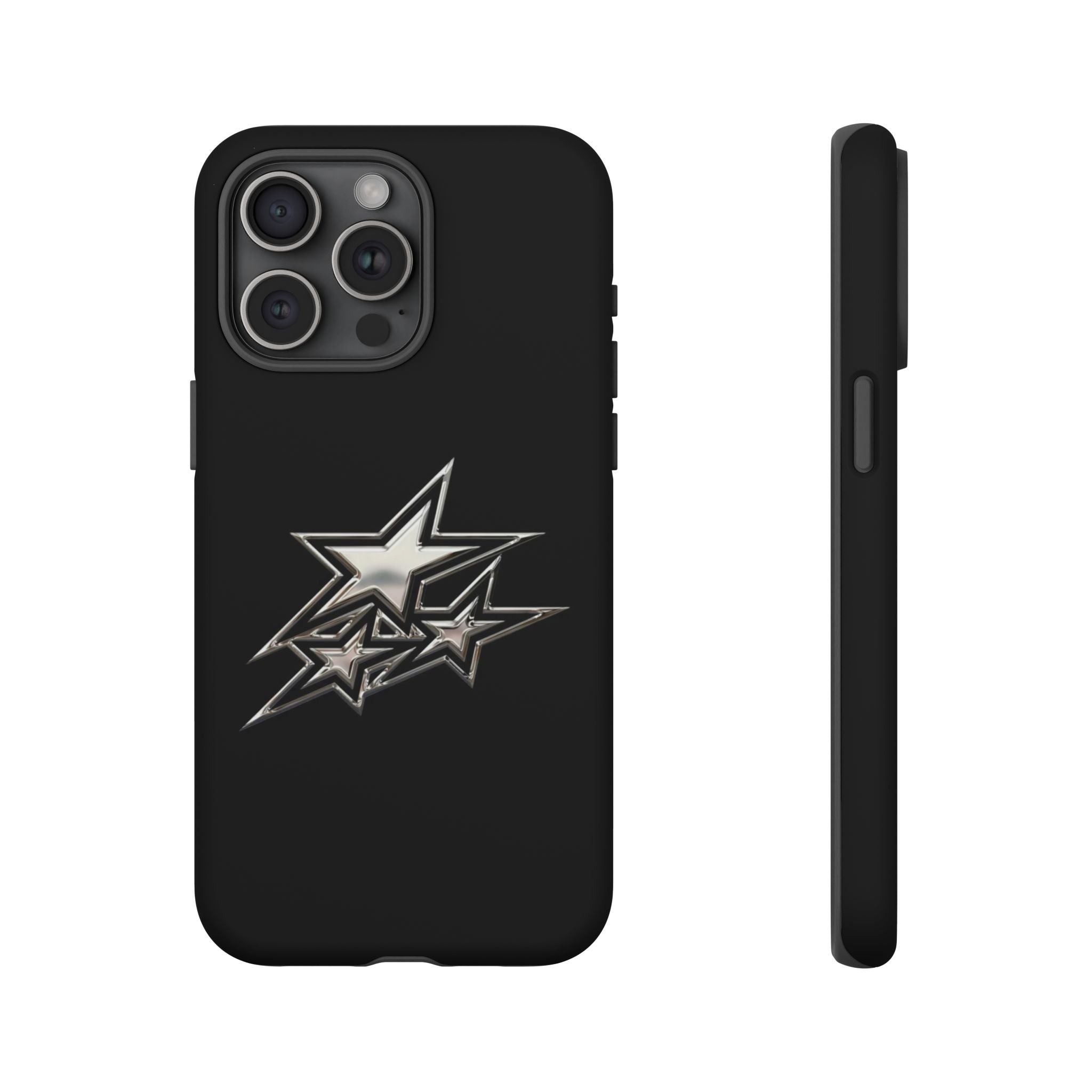 Starburst Tough Phone Case — Protective Black Gloss Case with Metallic Stars Design