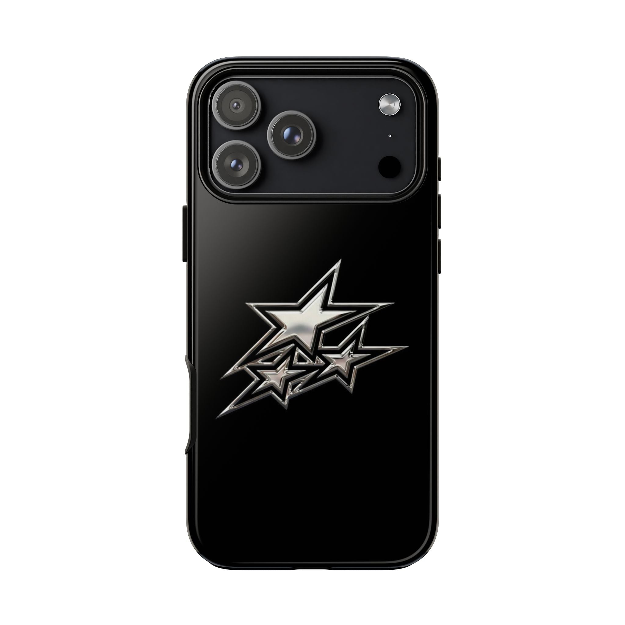 Starburst Tough Phone Case — Protective Black Gloss Case with Metallic Stars Design