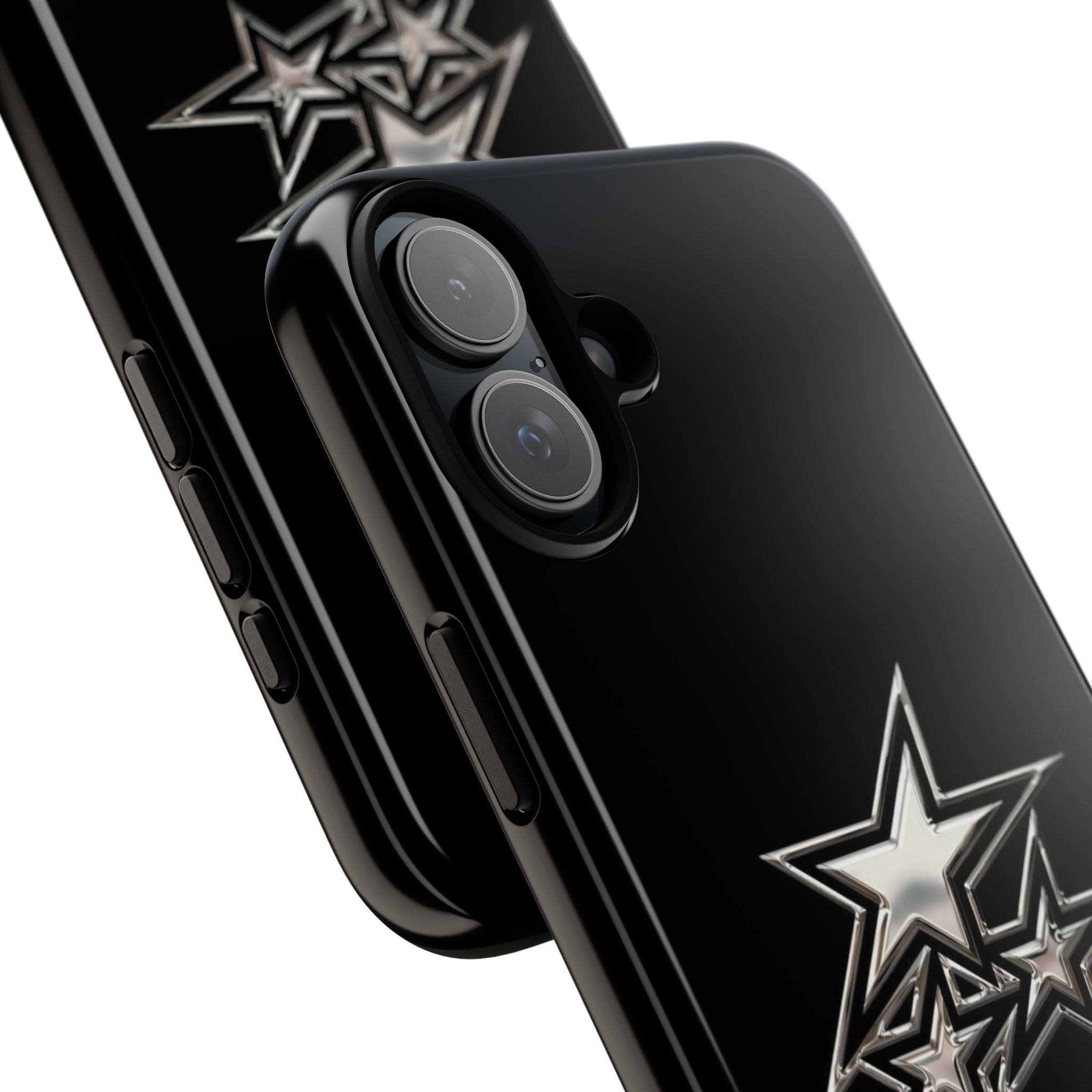 Starburst Tough Phone Case — Protective Black Gloss Case with Metallic Stars Design