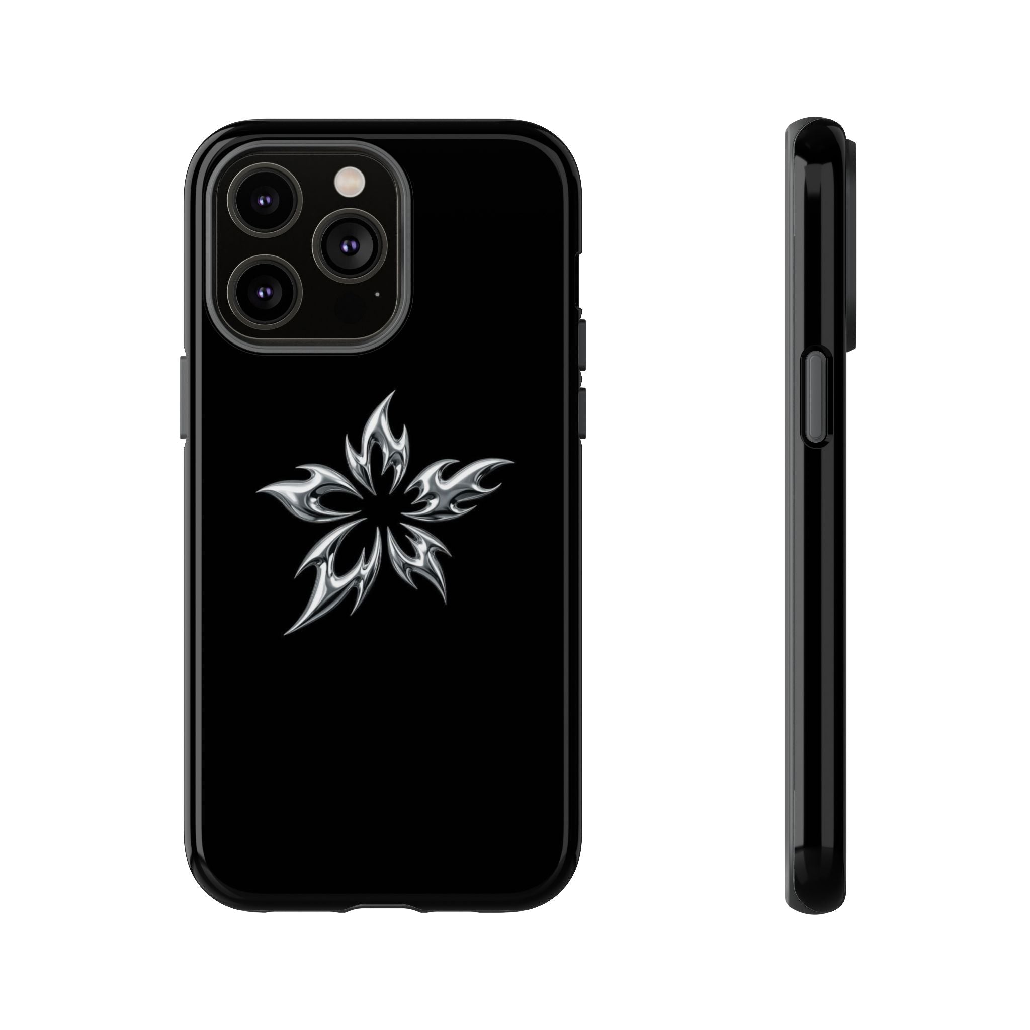 Black Tough Phone Case with White Tribal Floral Star Design