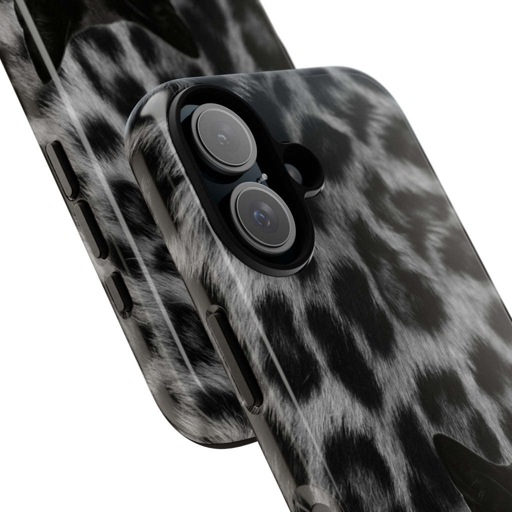 Cat Leopard Phone Case — Black Cat with Pearl Necklace, Chic Animal Print Protective Cover