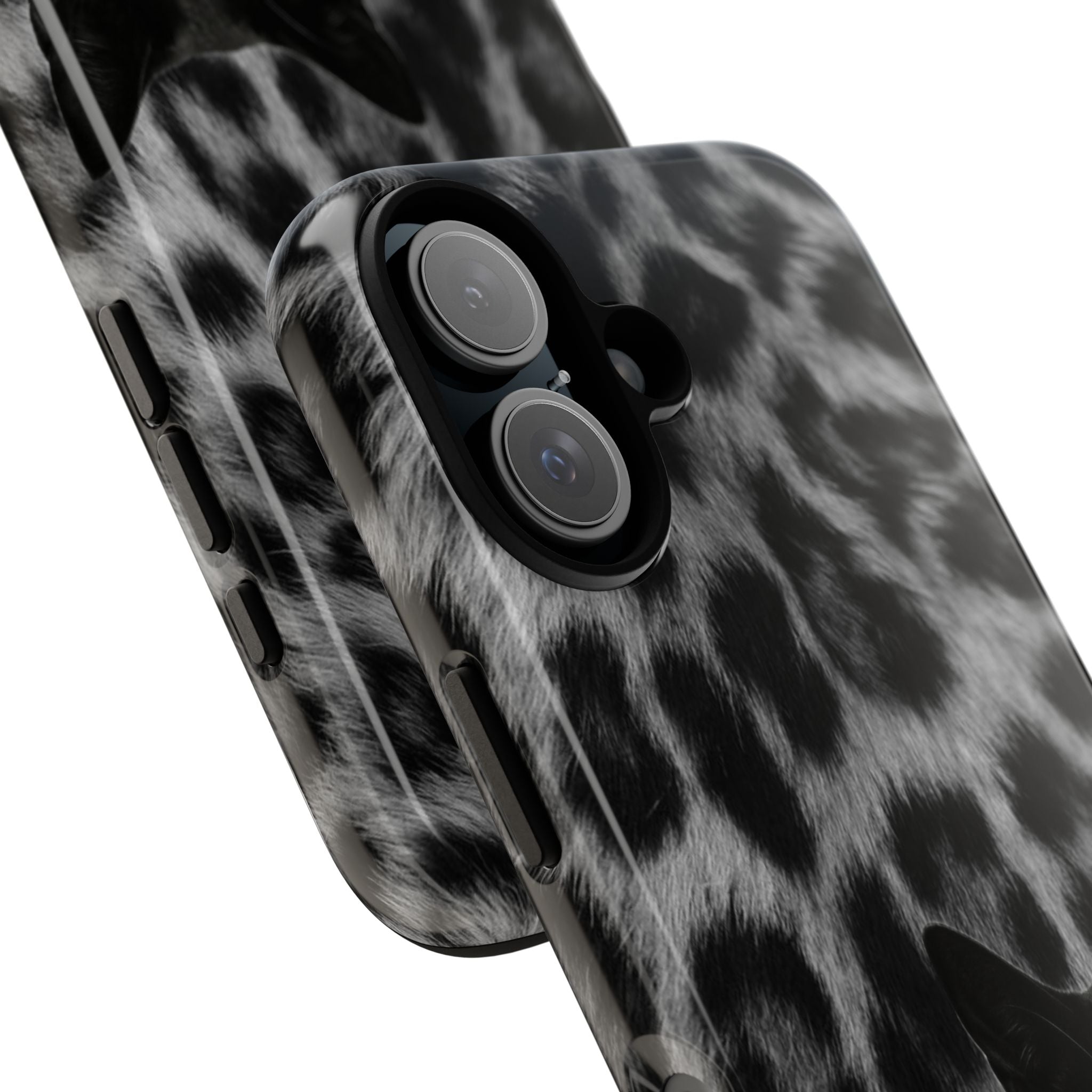 Cat Leopard Phone Case — Black Cat with Pearl Necklace, Chic Animal Print Protective Cover
