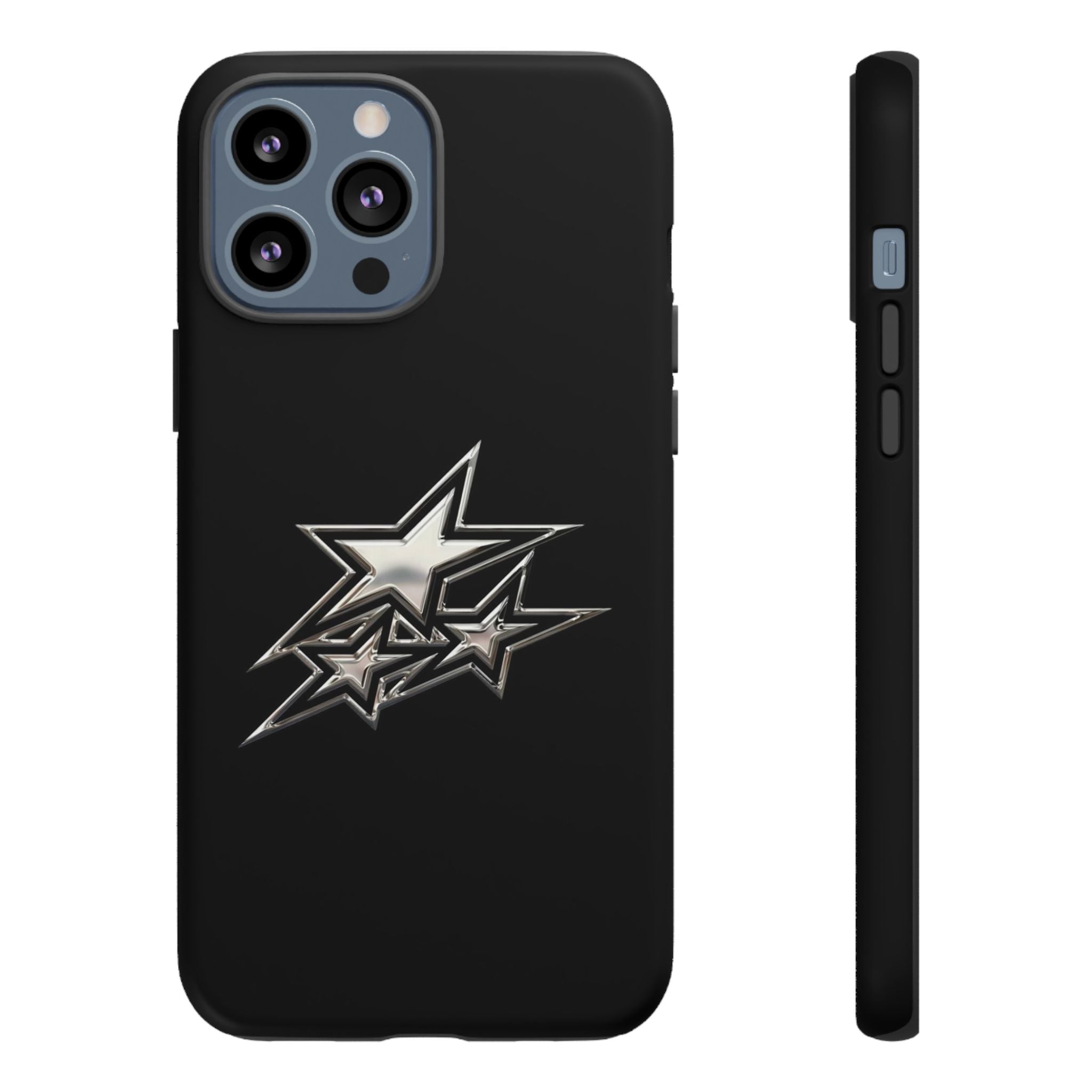 Starburst Tough Phone Case — Protective Black Gloss Case with Metallic Stars Design