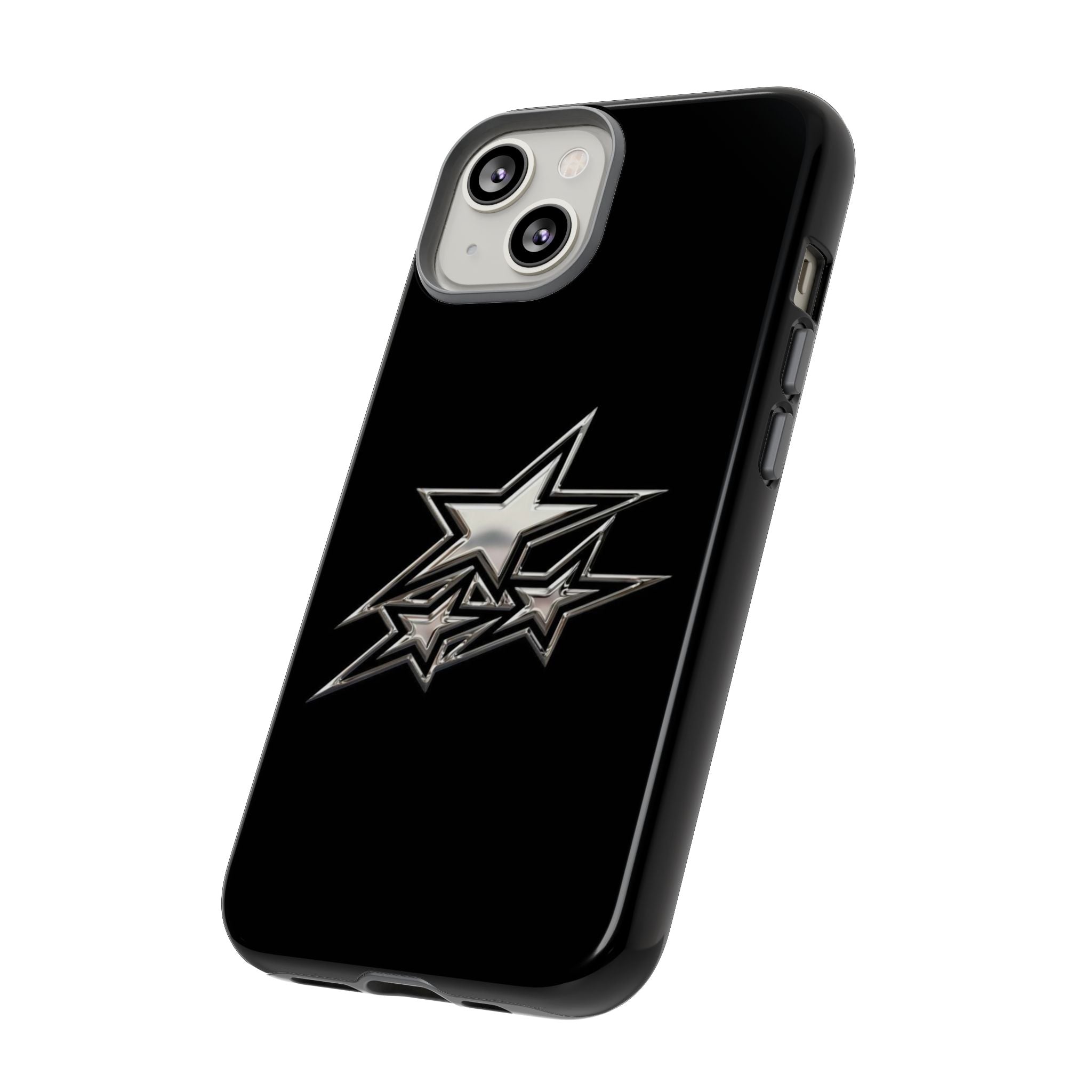 Starburst Tough Phone Case — Protective Black Gloss Case with Metallic Stars Design