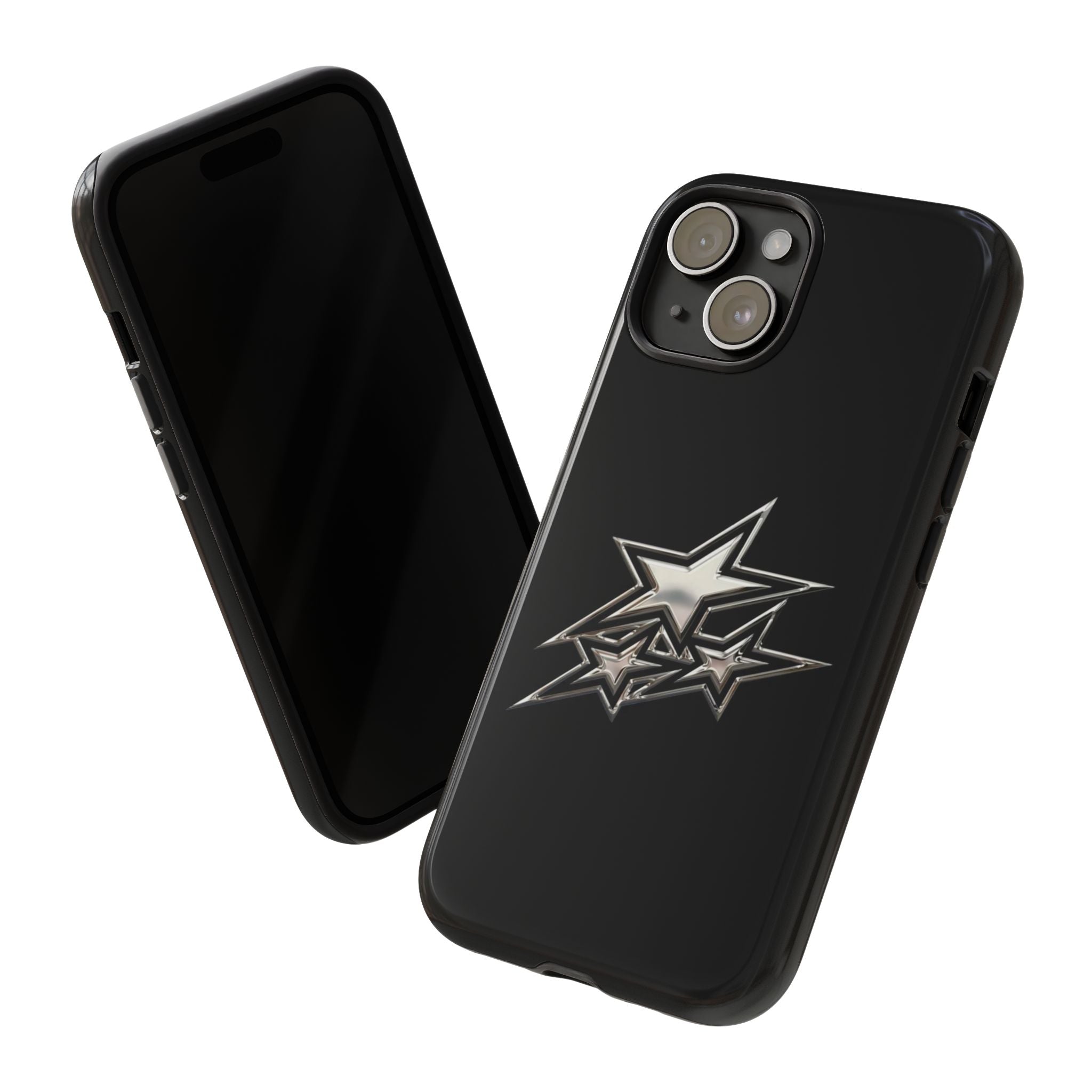 Starburst Tough Phone Case — Protective Black Gloss Case with Metallic Stars Design