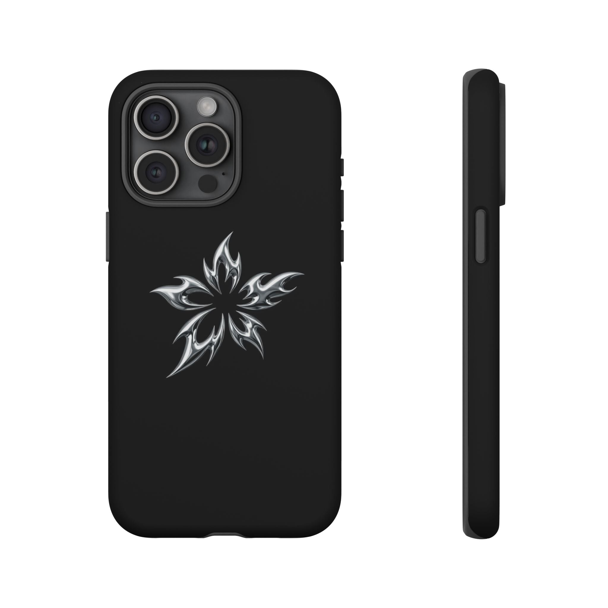 Black Tough Phone Case with White Tribal Floral Star Design