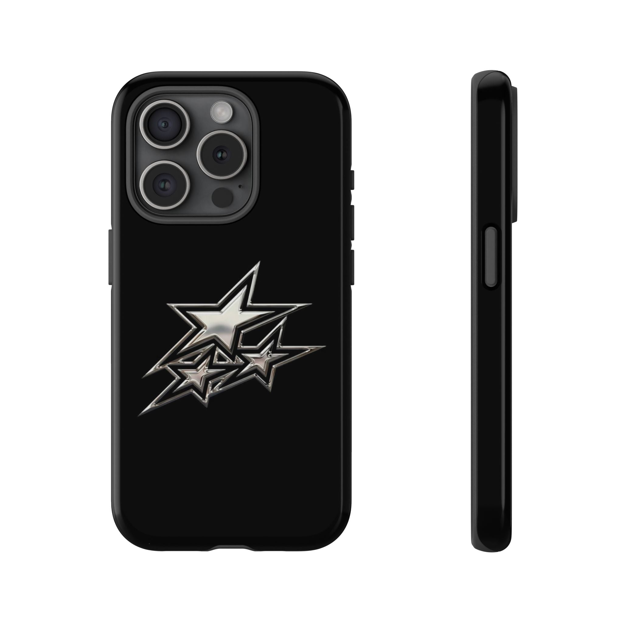 Starburst Tough Phone Case — Protective Black Gloss Case with Metallic Stars Design