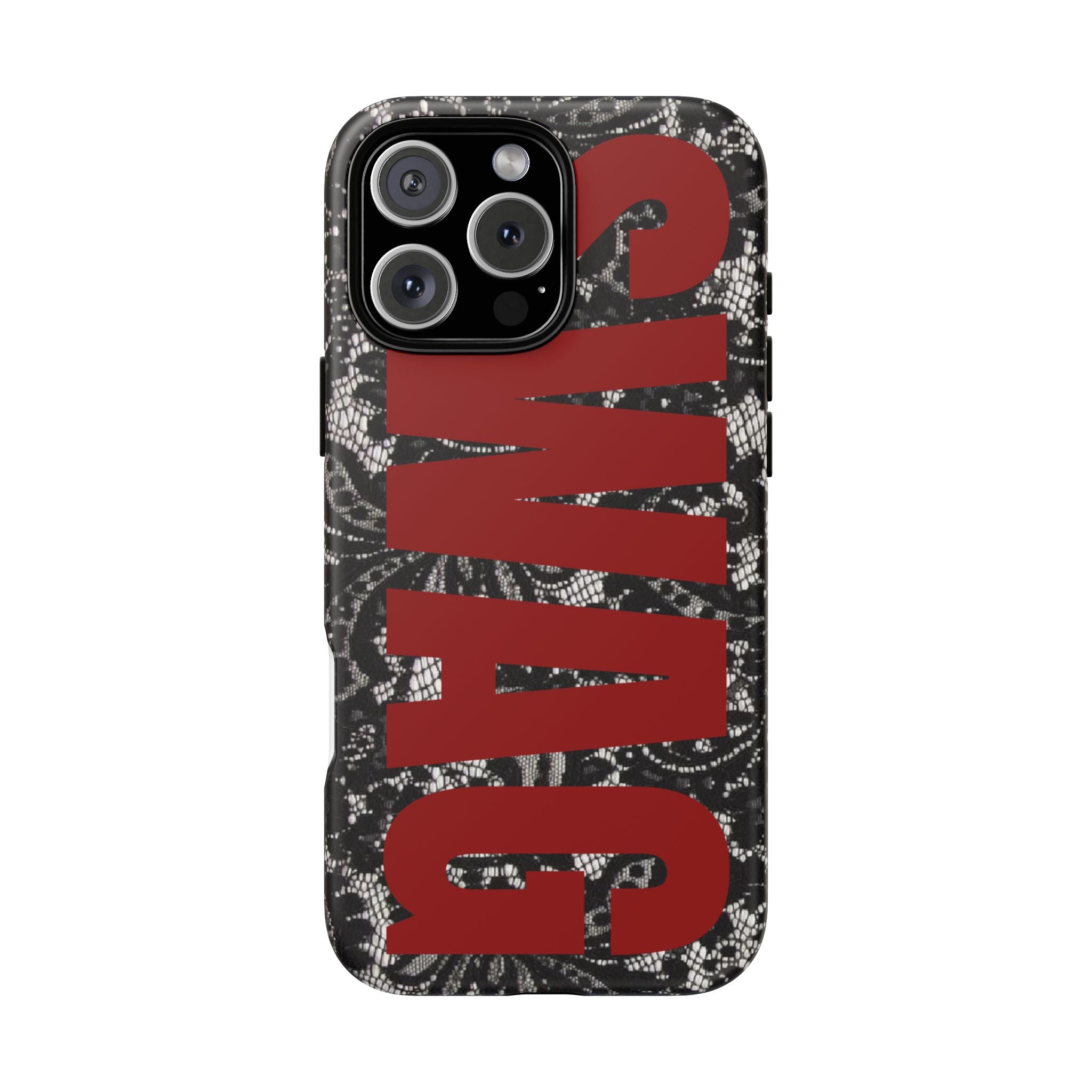 Phone Case — Black Lace Pattern with Bold Red SWAG Text