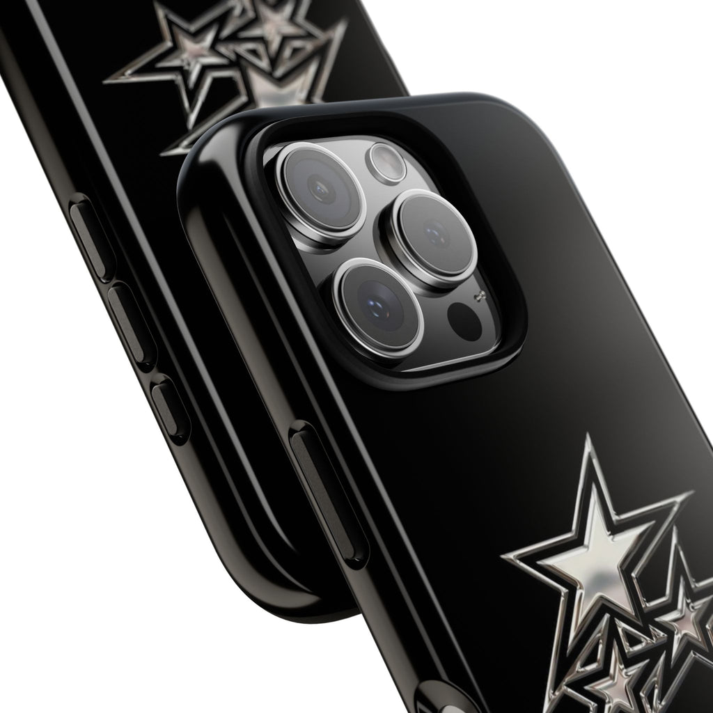 Starburst Tough Phone Case — Protective Black Gloss Case with Metallic Stars Design