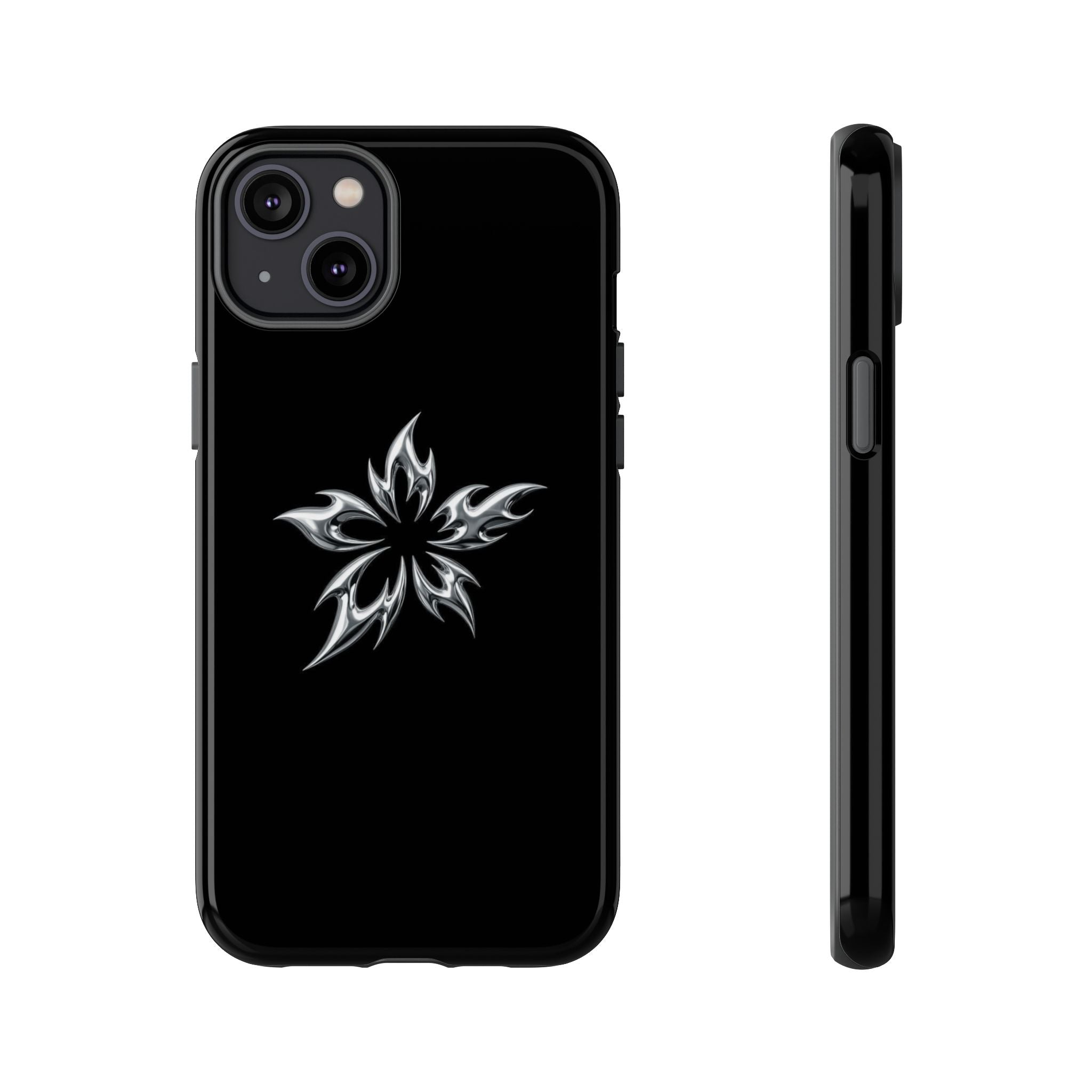 Black Tough Phone Case with White Tribal Floral Star Design